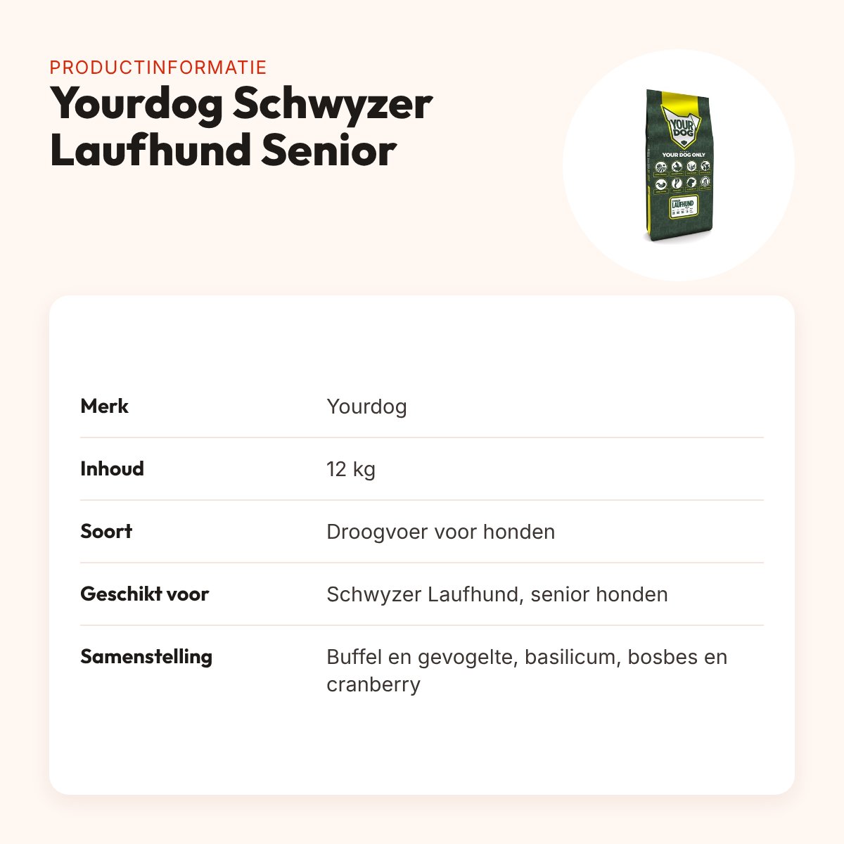 Yourdog hondenvoer Schwyzer Laufhund Senior 12 kg – buffel en gevogelte – productinformatie