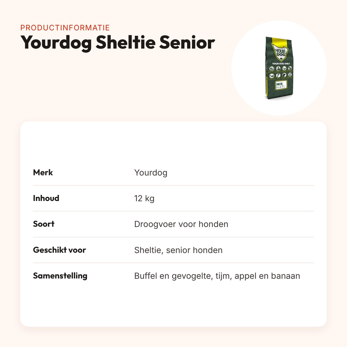 Yourdog hondenvoer Sheltie Senior 12 kg – buffel en gevogelte – productinformatie