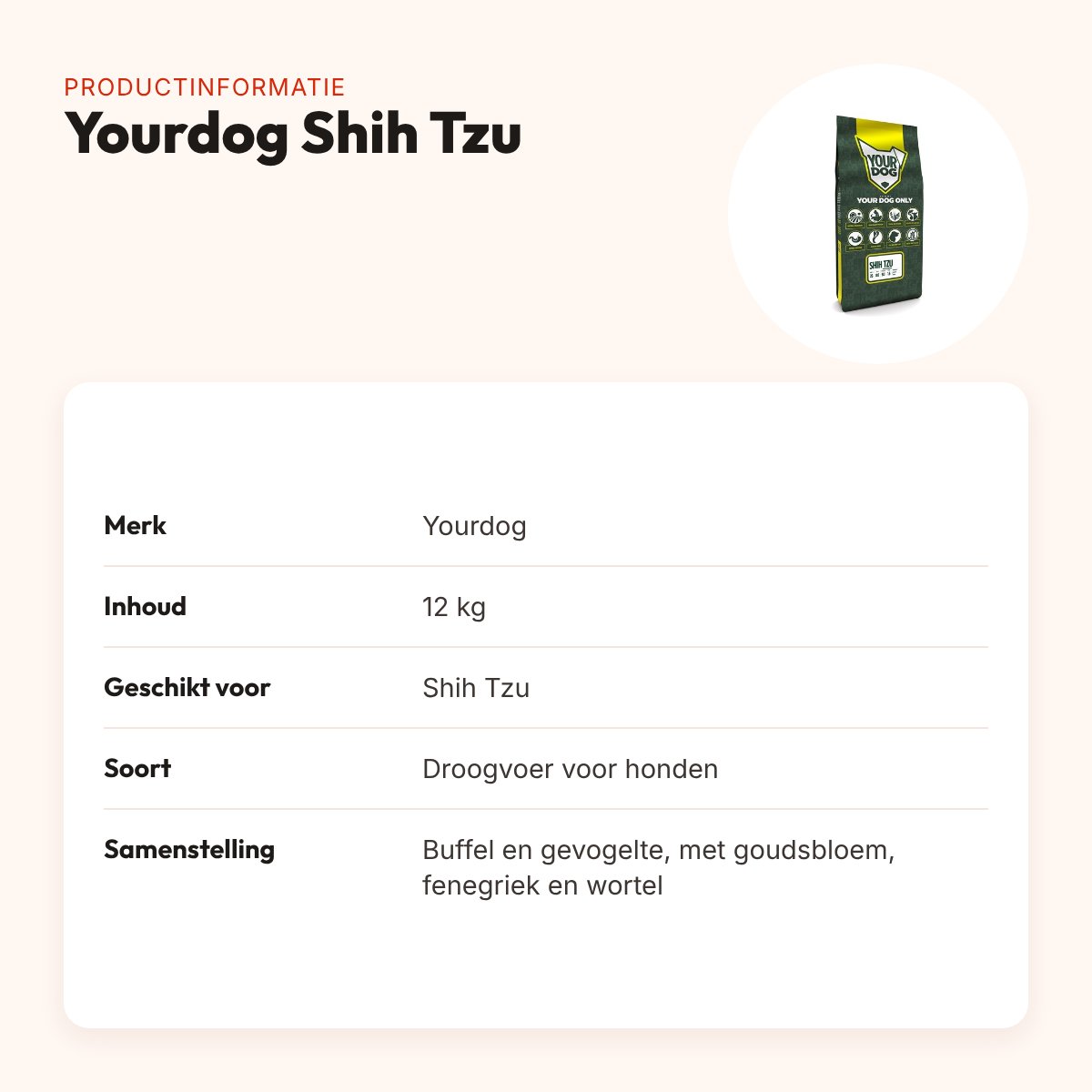 Yourdog hondenvoer Shih Tzu 12 kg – buffel en gevogelte – productinformatie