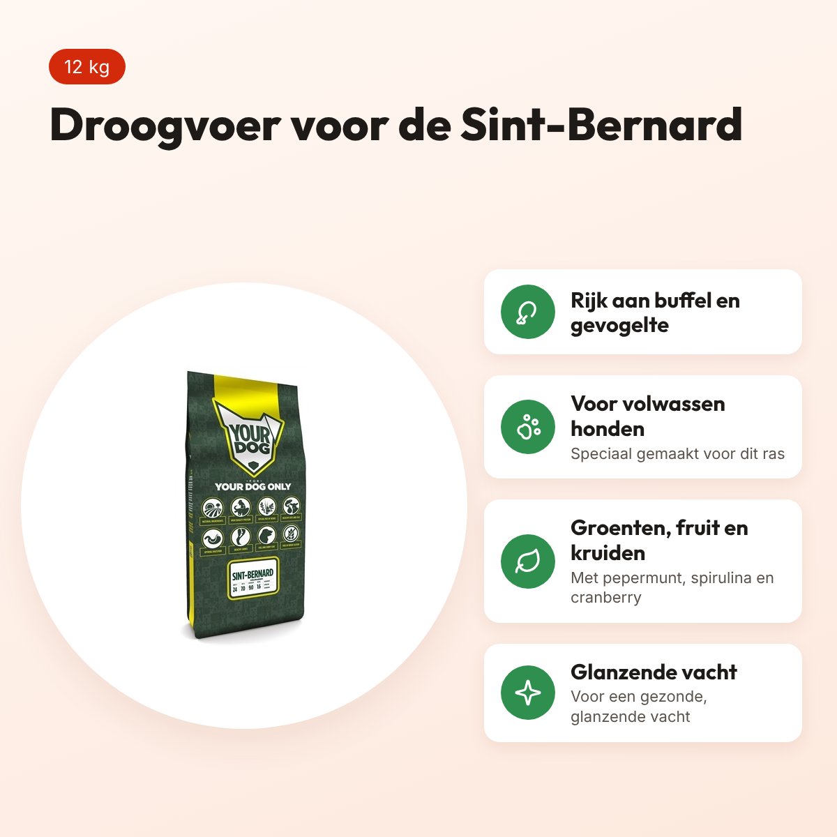 Yourdog hondenvoer Sint-Bernard Adult 12 kg – buffel en gevogelte – voordelen