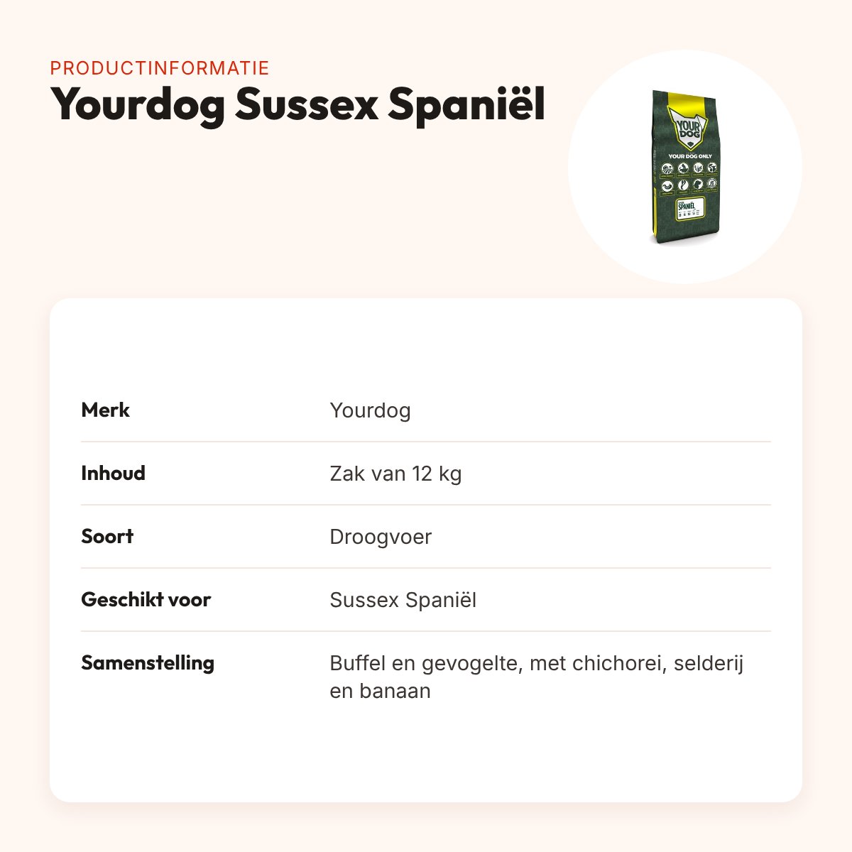 Yourdog hondenvoer Sussex Spaniël 12 kg – buffel en gevogelte – productinformatie