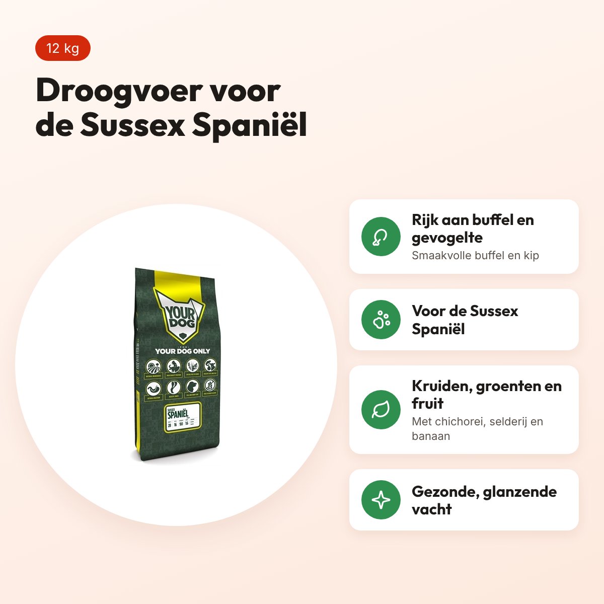 Yourdog hondenvoer Sussex Spaniël 12 kg – buffel en gevogelte – voordelen