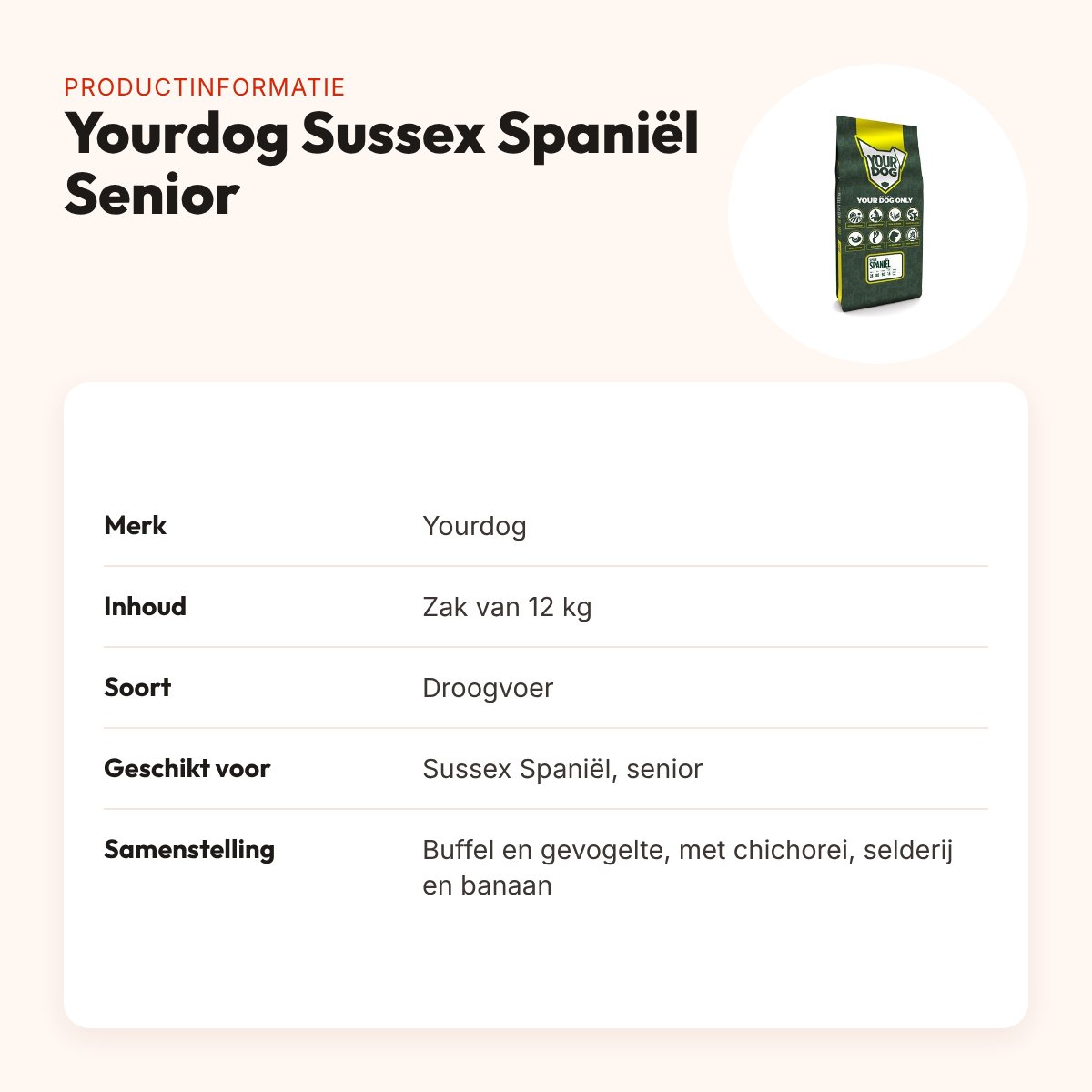 Yourdog hondenvoer Sussex Spaniël Senior 12 kg – buffel en gevogelte – productinformatie