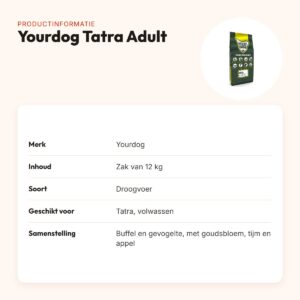 Yourdog hondenvoer Tatra Adult 12 kg – buffel en gevogelte – productinformatie