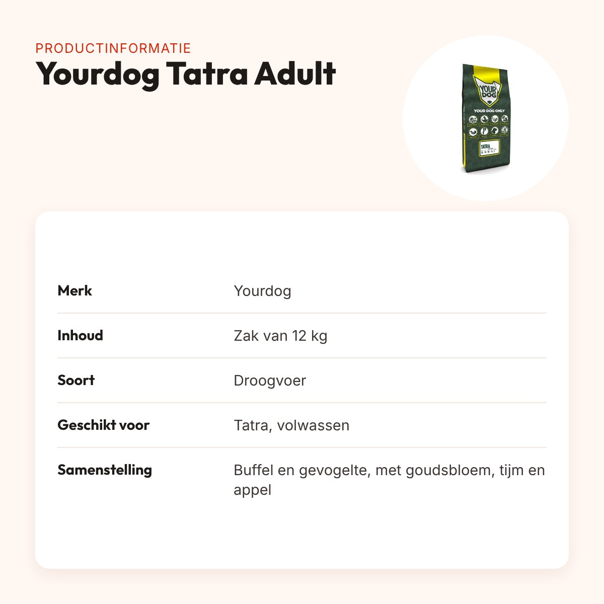 Yourdog hondenvoer Tatra Adult 12 kg – buffel en gevogelte – productinformatie