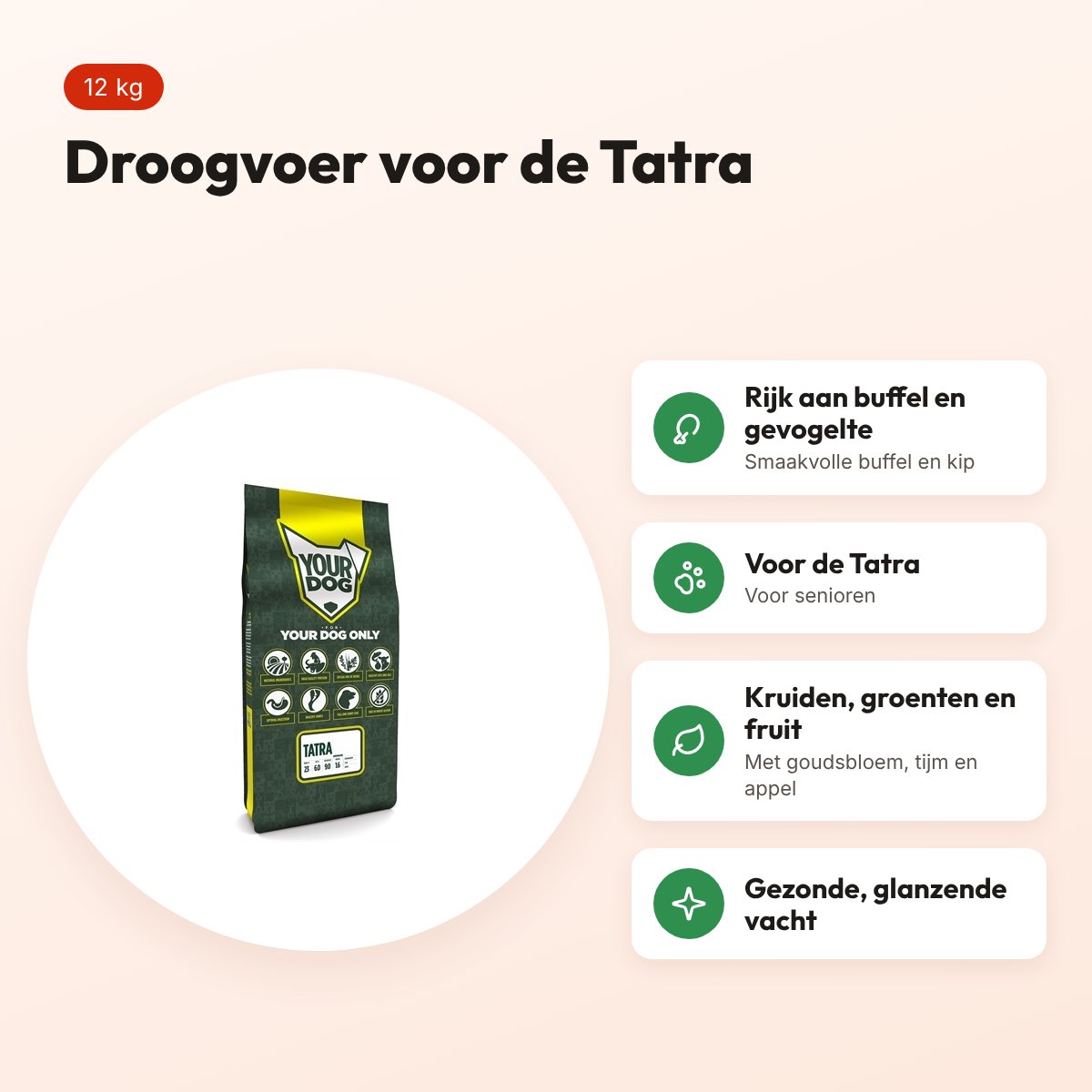 Yourdog hondenvoer Tatra Senior 12 kg – buffel en gevogelte – voordelen