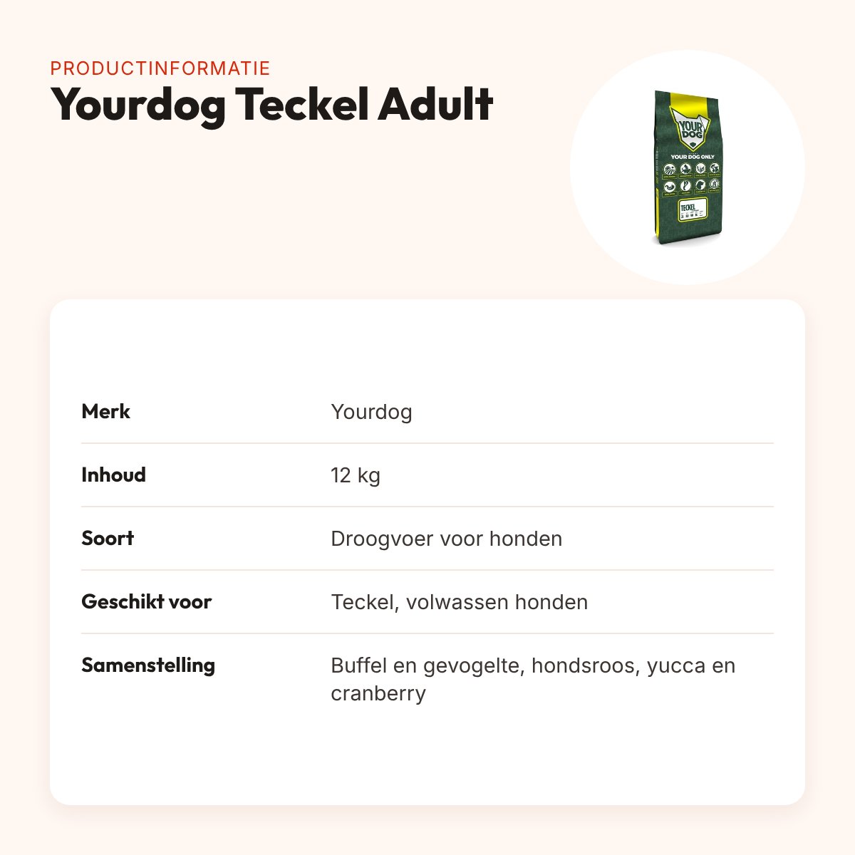 Yourdog hondenvoer Teckel Adult 12 kg – buffel en gevogelte – productinformatie