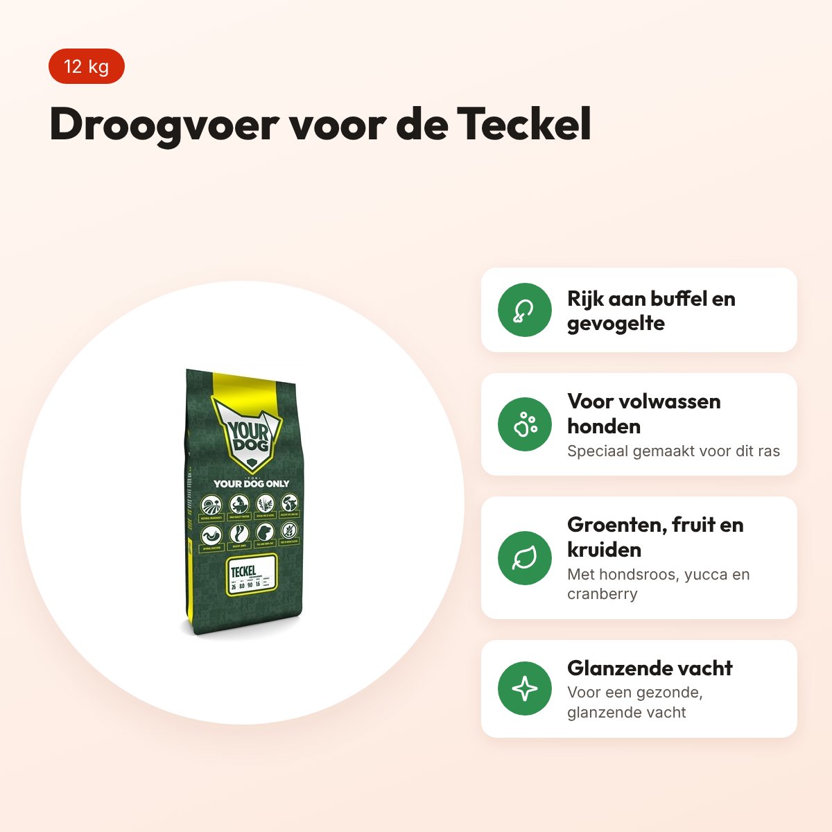 Yourdog hondenvoer Teckel Adult 12 kg – buffel en gevogelte – voordelen