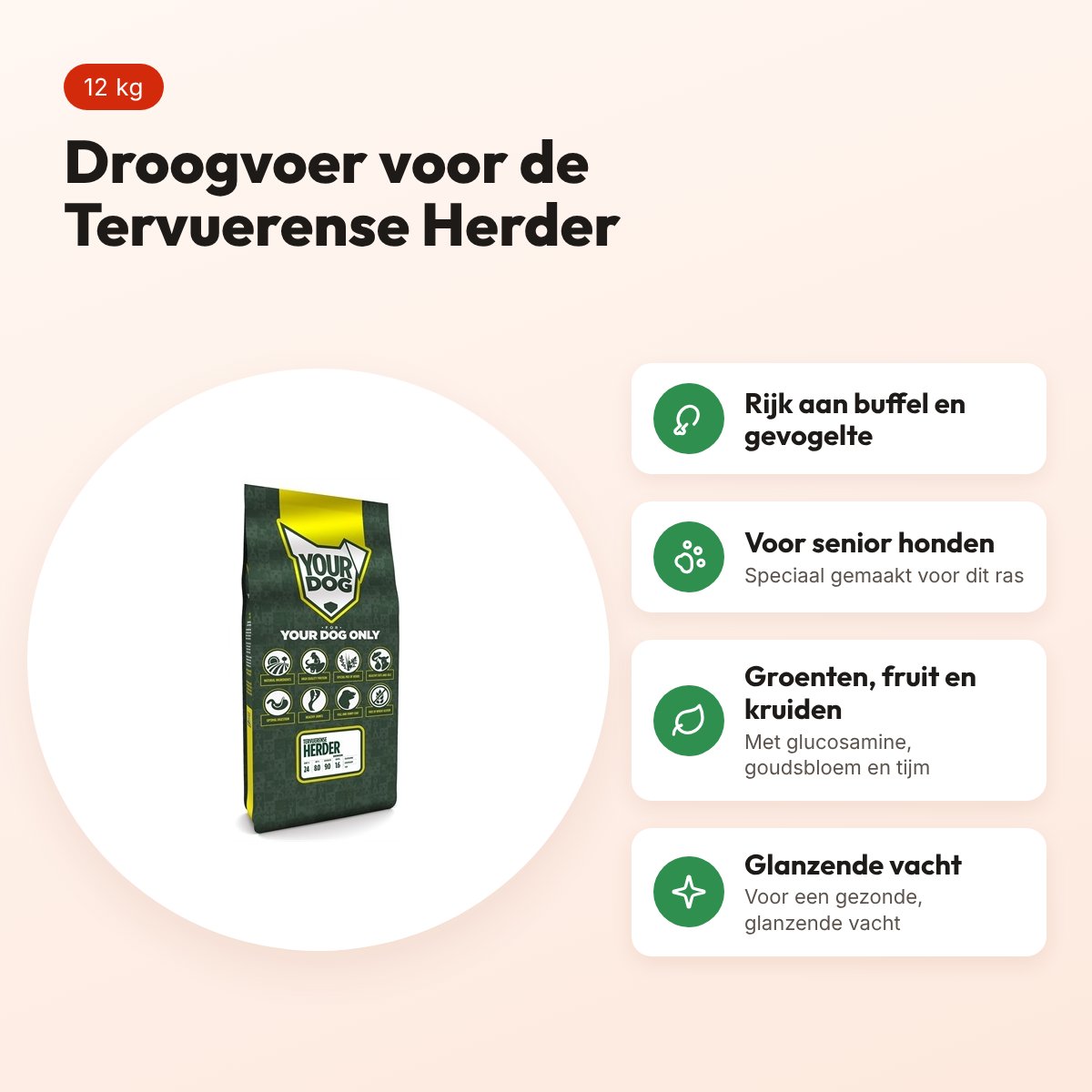 Yourdog hondenvoer Tervuerense Herder Senior 12 kg – buffel en gevogelte – voordelen