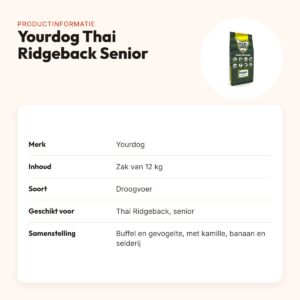 Yourdog hondenvoer Thai Ridgeback Senior 12 kg – buffel en gevogelte – productinformatie