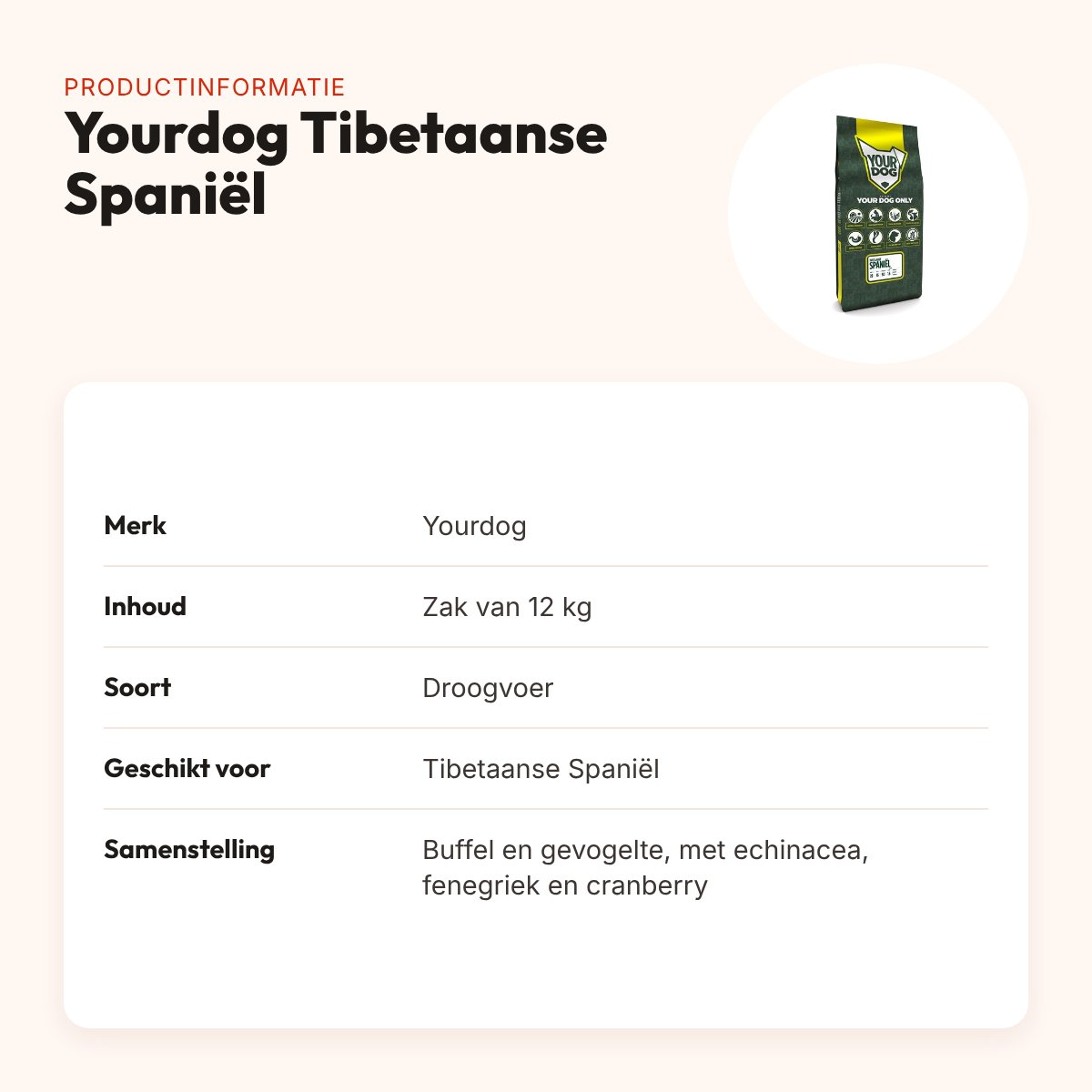 Yourdog hondenvoer Tibetaanse Spaniël 12 kg – buffel en gevogelte – productinformatie