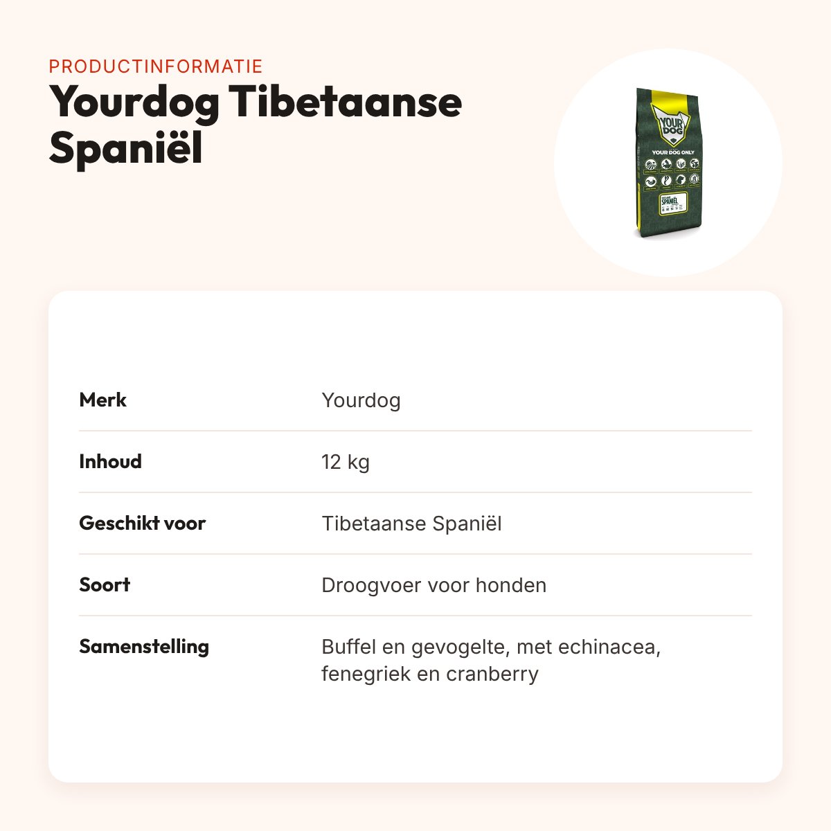 Yourdog hondenvoer Tibetaanse Spaniël 12 kg – buffel en gevogelte – productinformatie