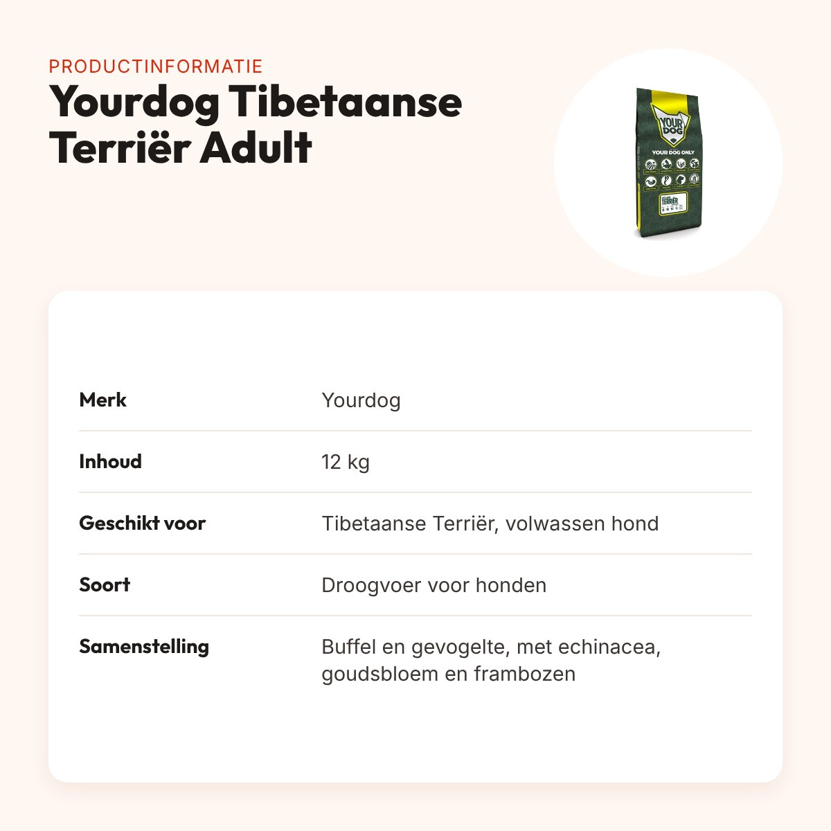 Yourdog hondenvoer Tibetaanse Terriër Adult 12 kg – buffel en gevogelte – productinformatie