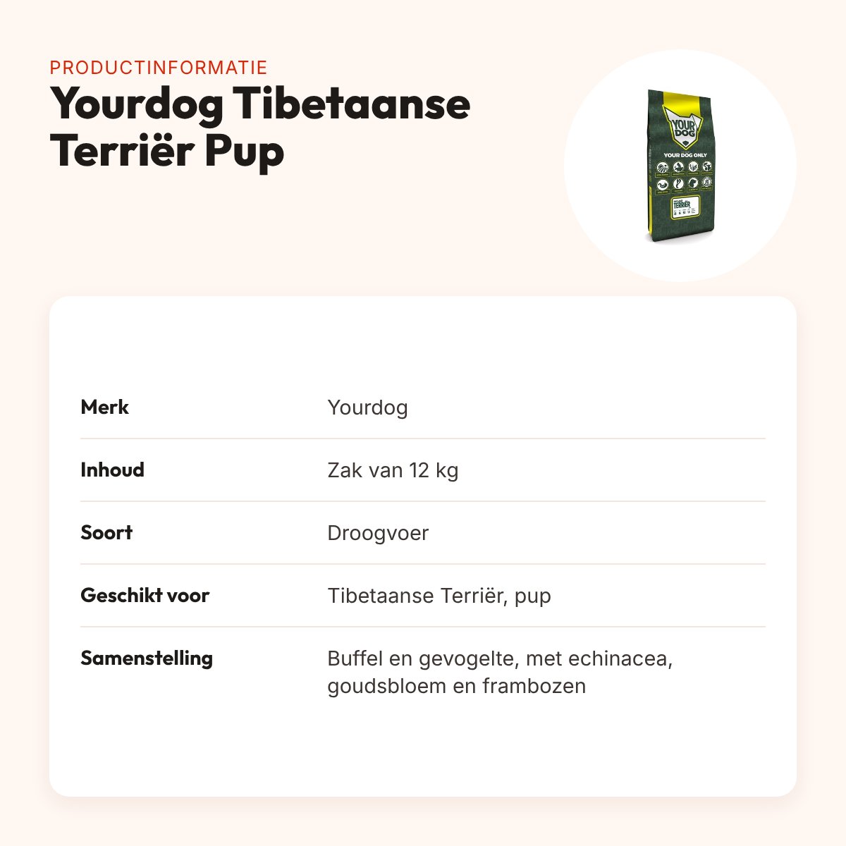 Yourdog hondenvoer Tibetaanse Terriër Pup 12 kg – buffel en gevogelte – productinformatie