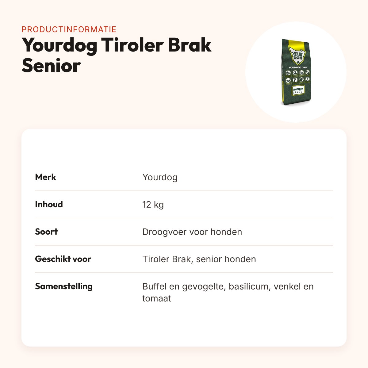 Yourdog hondenvoer Tiroler Brak Senior 12 kg – buffel en gevogelte – productinformatie