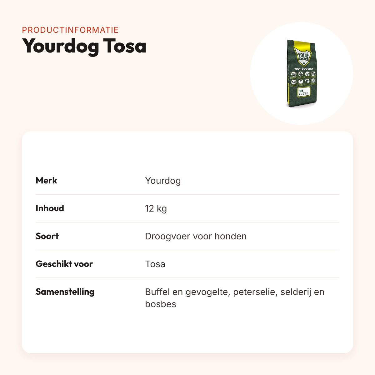 Yourdog hondenvoer Tosa 12 kg – buffel en gevogelte – productinformatie