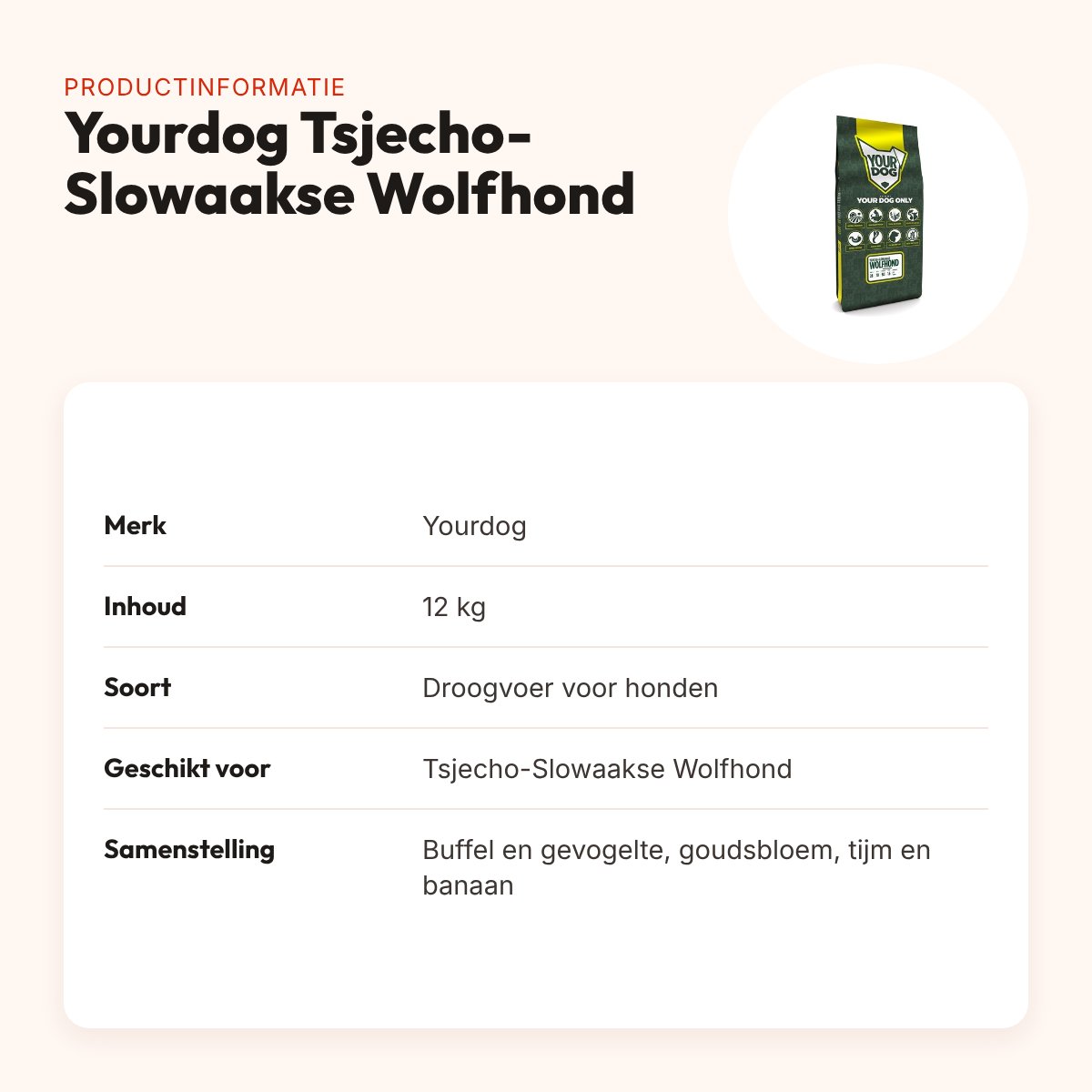 Yourdog hondenvoer Tsjecho-Slowaakse Wolfhond 12 kg – buffel en gevogelte – productinformatie