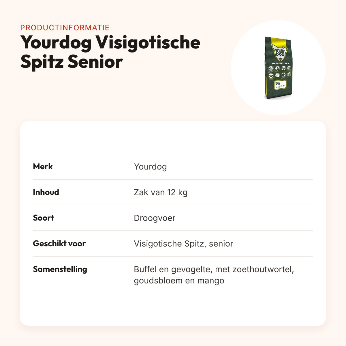 Yourdog hondenvoer Visigotische Spitz Senior 12 kg – buffel en gevogelte – productinformatie