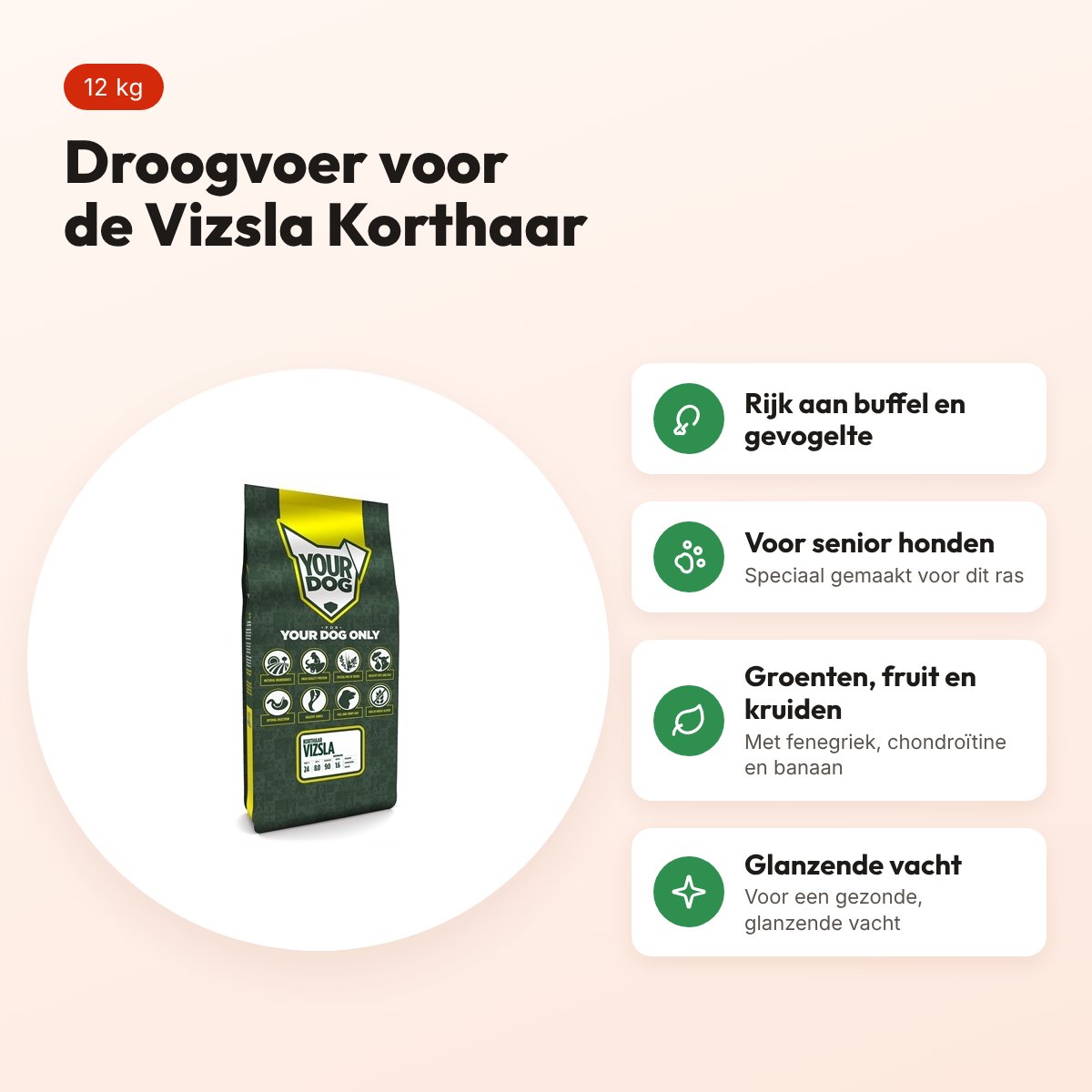 Yourdog hondenvoer Vizsla Korthaar Senior 12 kg – buffel en gevogelte – voordelen