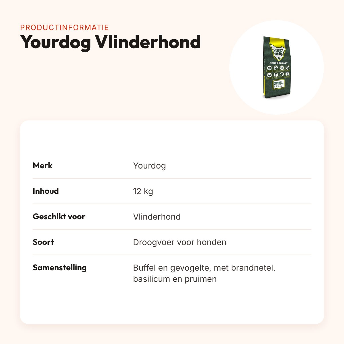 Yourdog hondenvoer Vlinderhond 12 kg – buffel en gevogelte – productinformatie