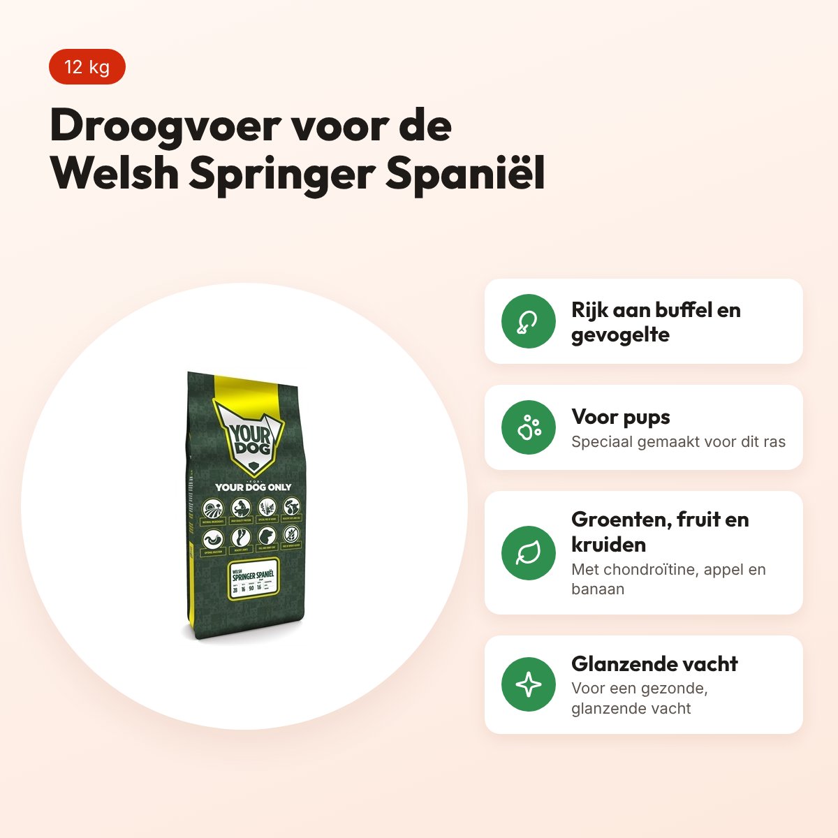 Yourdog hondenvoer Welsh Springer Spaniël Pup 12 kg – buffel en gevogelte – voordelen