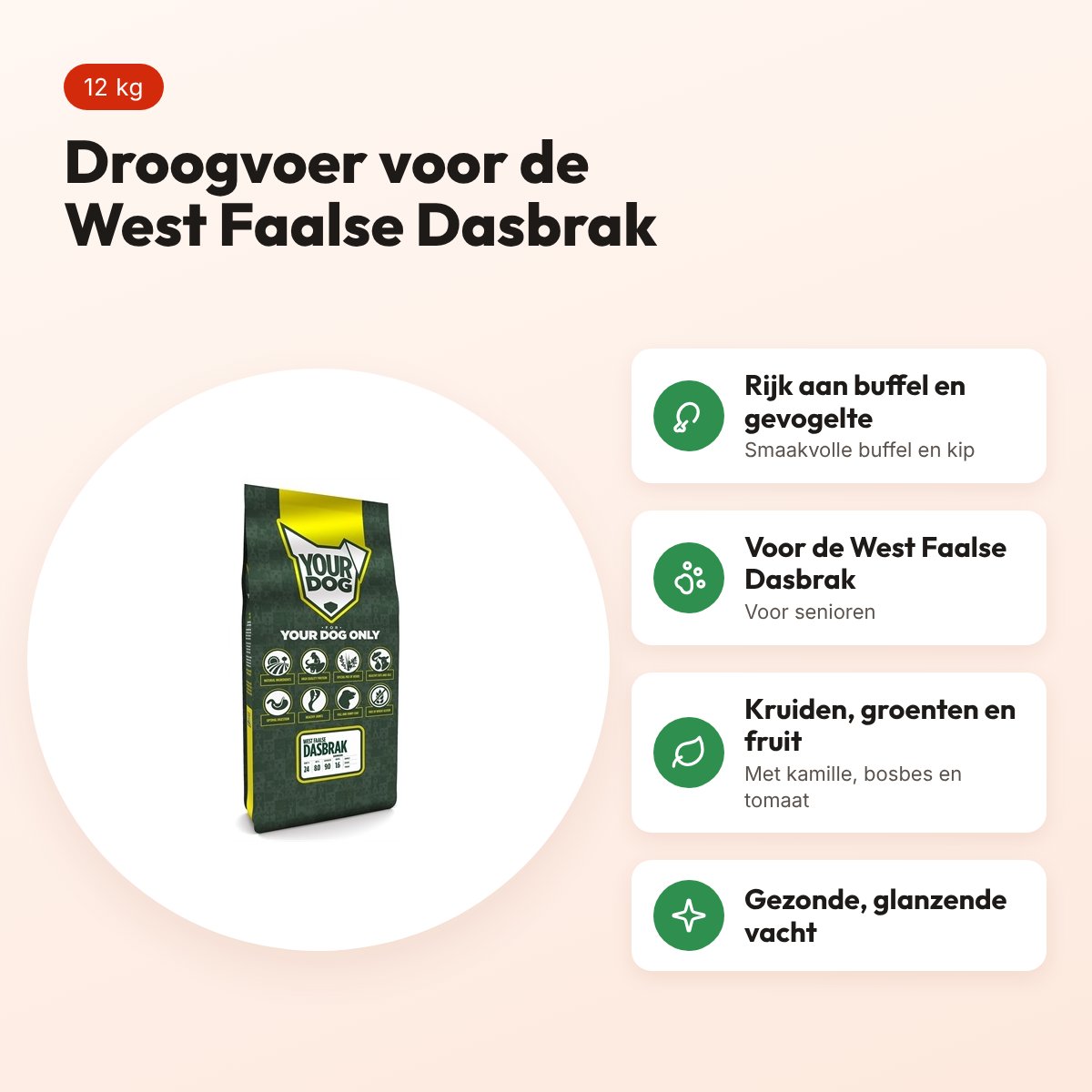 Yourdog hondenvoer West Faalse Dasbrak Senior 12 kg – buffel en gevogelte – voordelen
