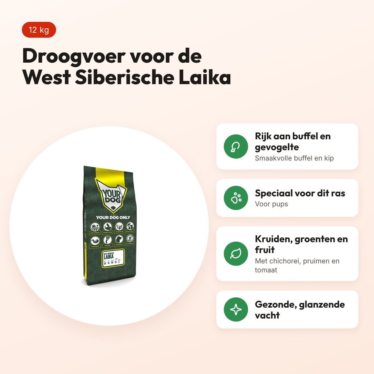 Yourdog hondenvoer West Siberische Laika Pup 12 kg – buffel en gevogelte – voordelen