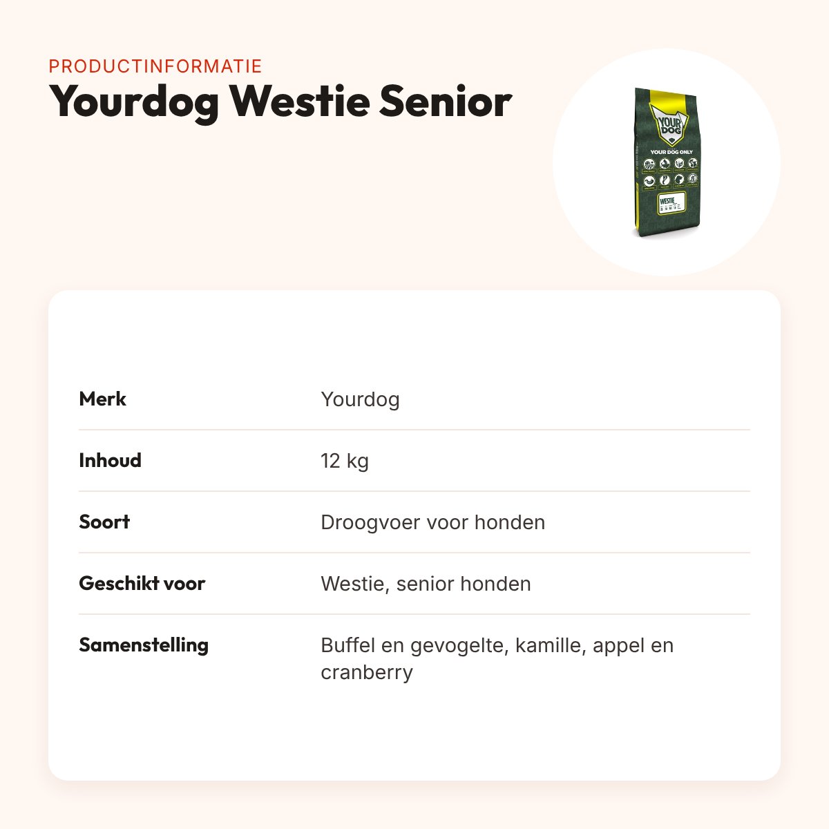 Yourdog hondenvoer Westie Senior 12 kg – buffel en gevogelte – productinformatie