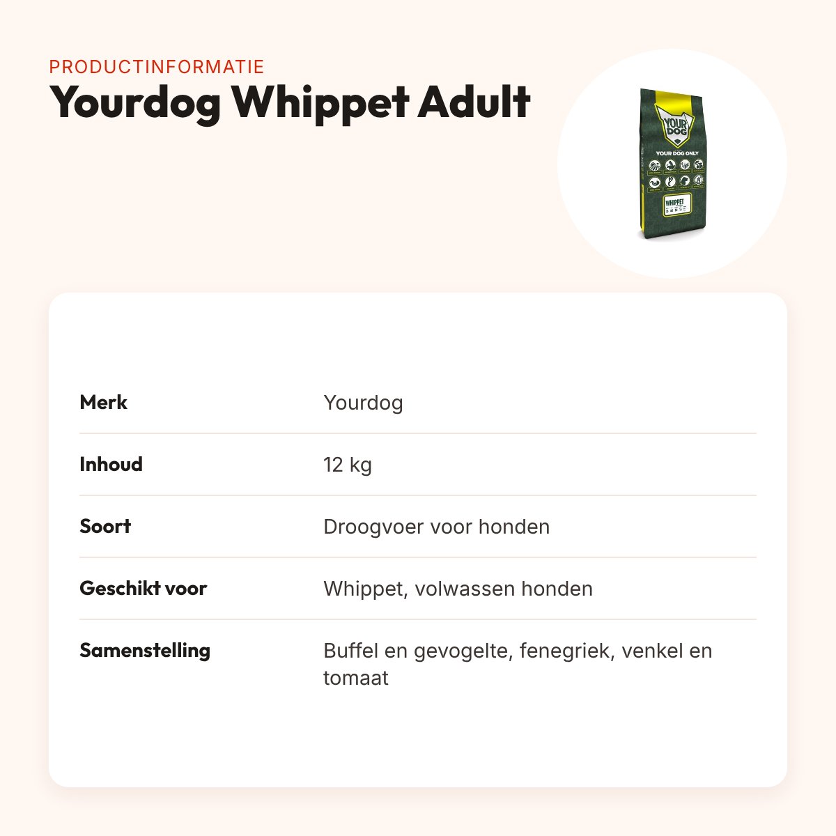 Yourdog hondenvoer Whippet Adult 12 kg – buffel en gevogelte – productinformatie