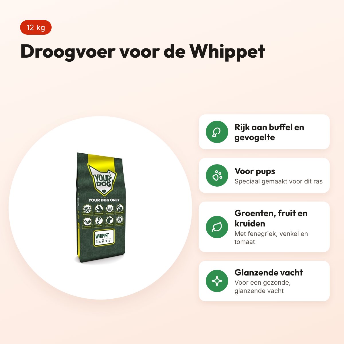 Yourdog hondenvoer Whippet Pup 12 kg – buffel en gevogelte – voordelen