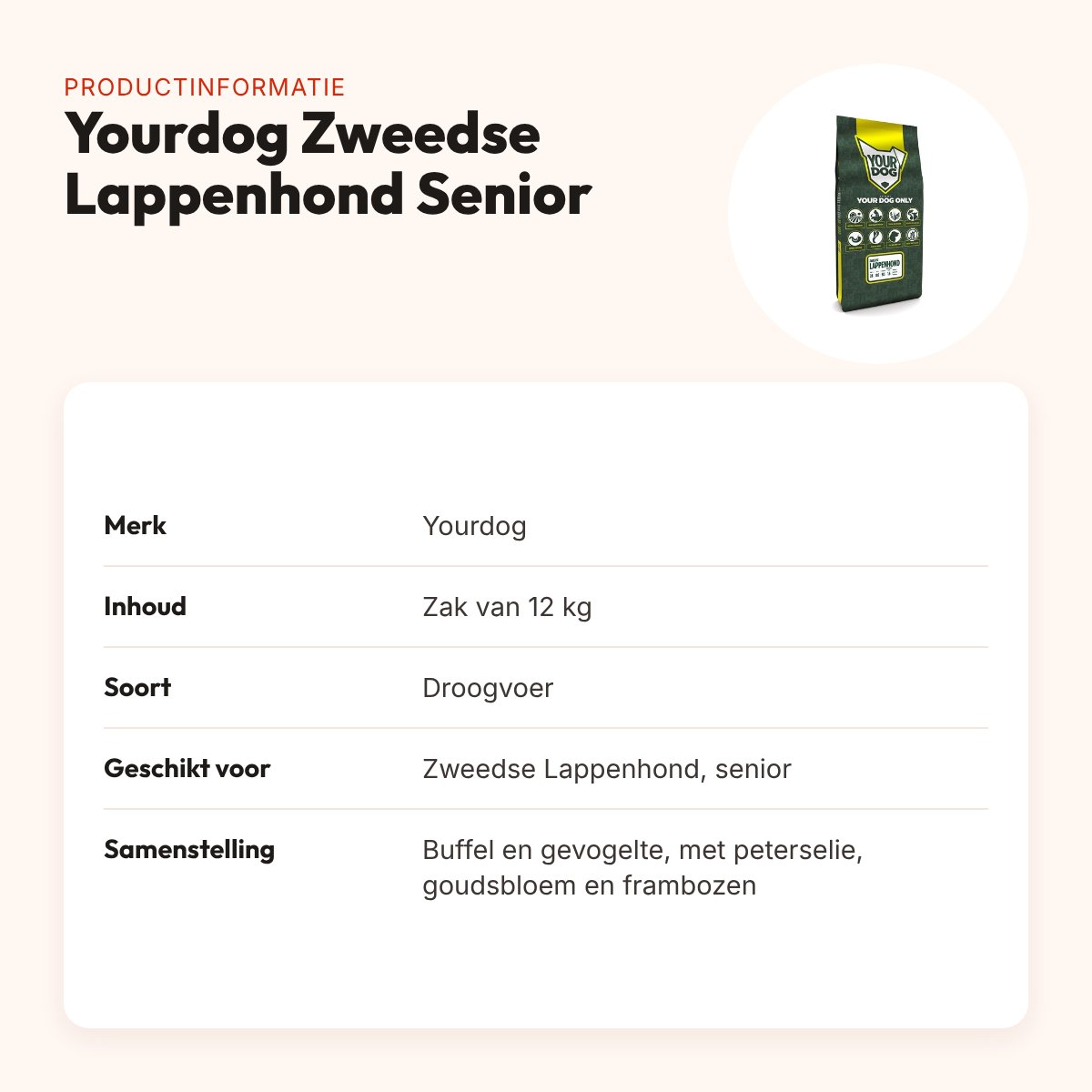 Yourdog hondenvoer Zweedse Lappenhond Senior 12 kg – buffel en gevogelte – productinformatie