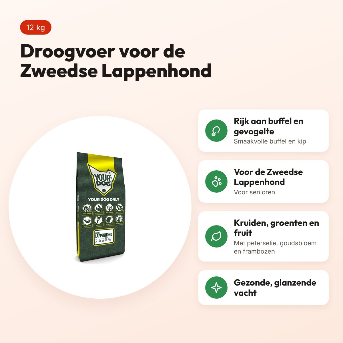 Yourdog hondenvoer Zweedse Lappenhond Senior 12 kg – buffel en gevogelte – voordelen