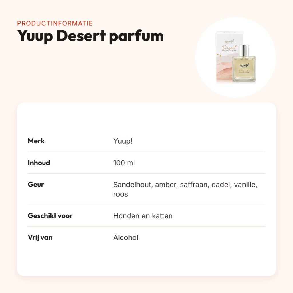 Yuup Desert parfum 100 ml – alcoholvrij, voor honden en katten – productinformatie
