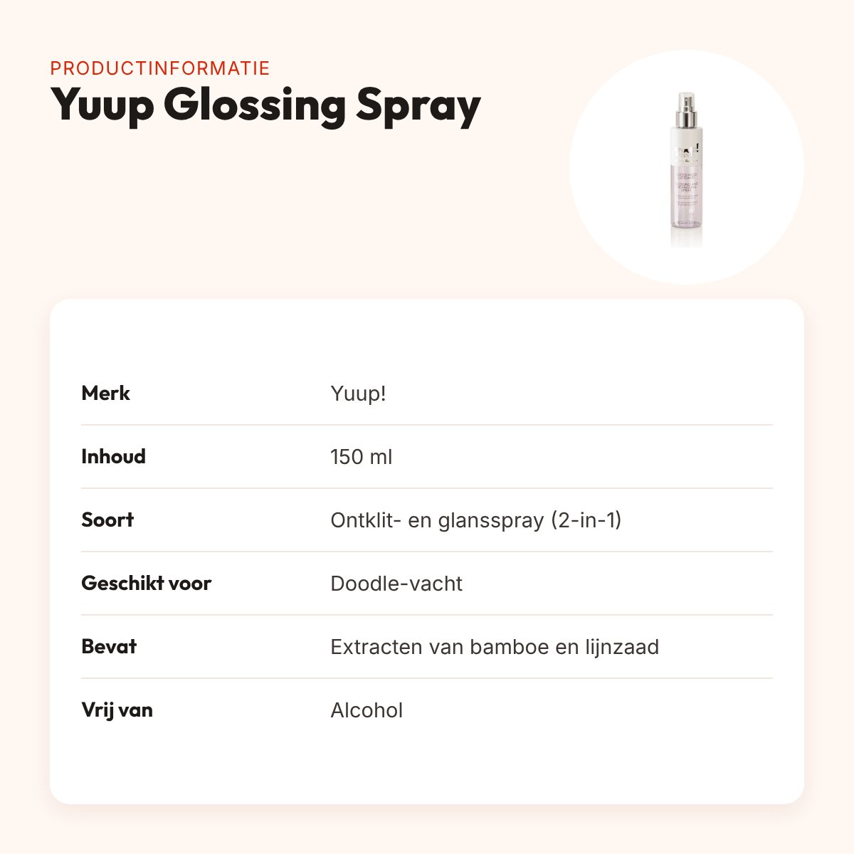 Yuup Glossing & Detangling spray 150 ml – ontklit- en glansspray – productinformatie