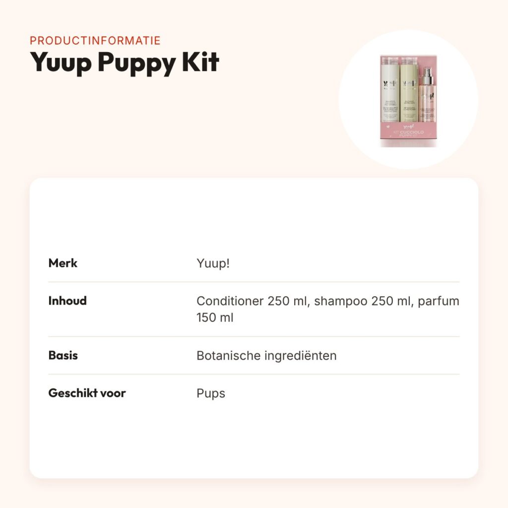 Yuup Puppy Kit – verzorgingsset voor pups met shampoo en conditioner – productinformatie