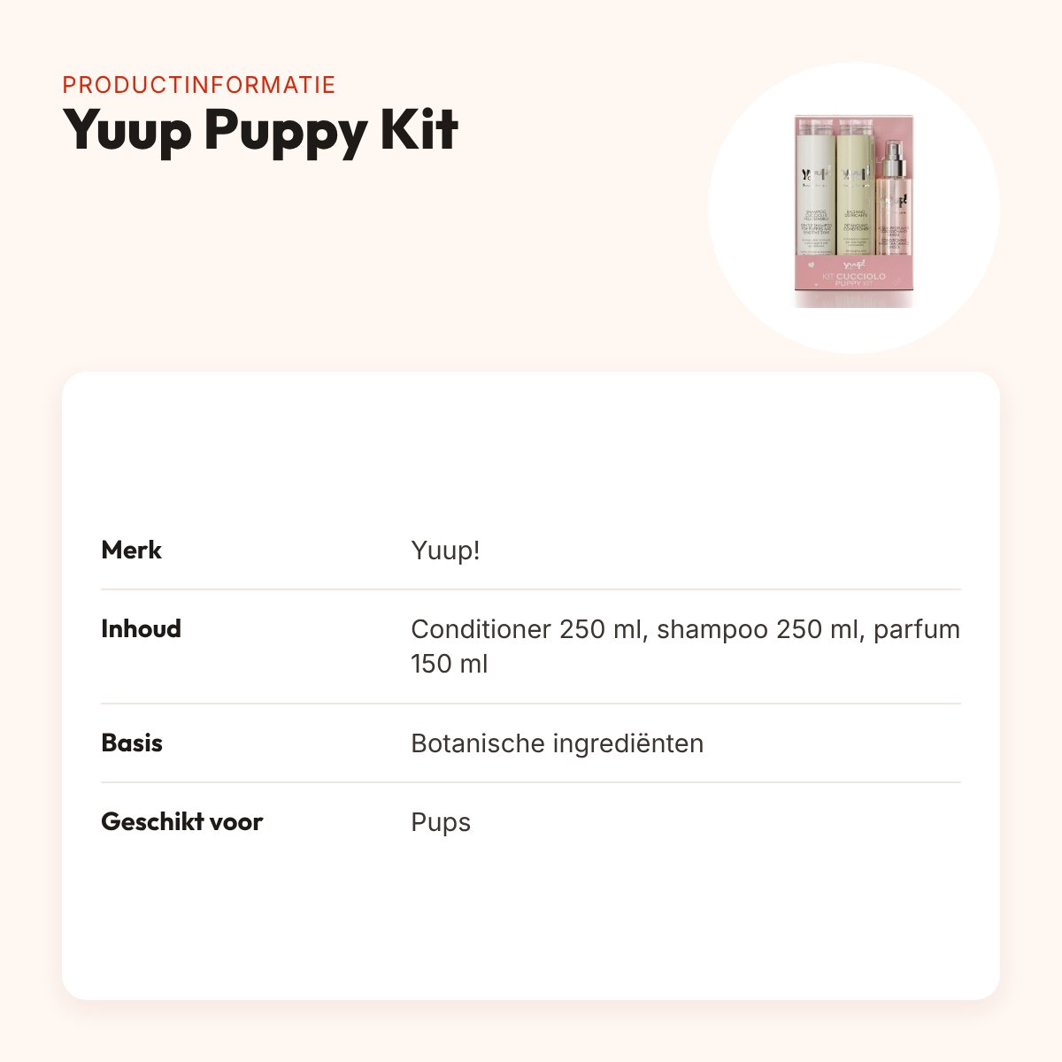 Yuup Puppy Kit – verzorgingsset voor pups met shampoo en conditioner – productinformatie