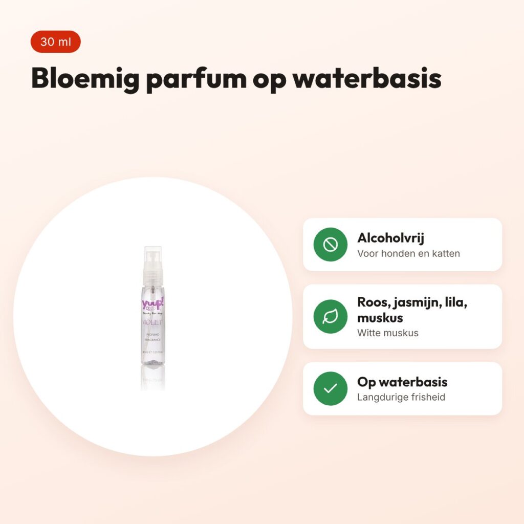 Yuup Violet parfum 30 ml – alcoholvrij, voor honden en katten – voordelen