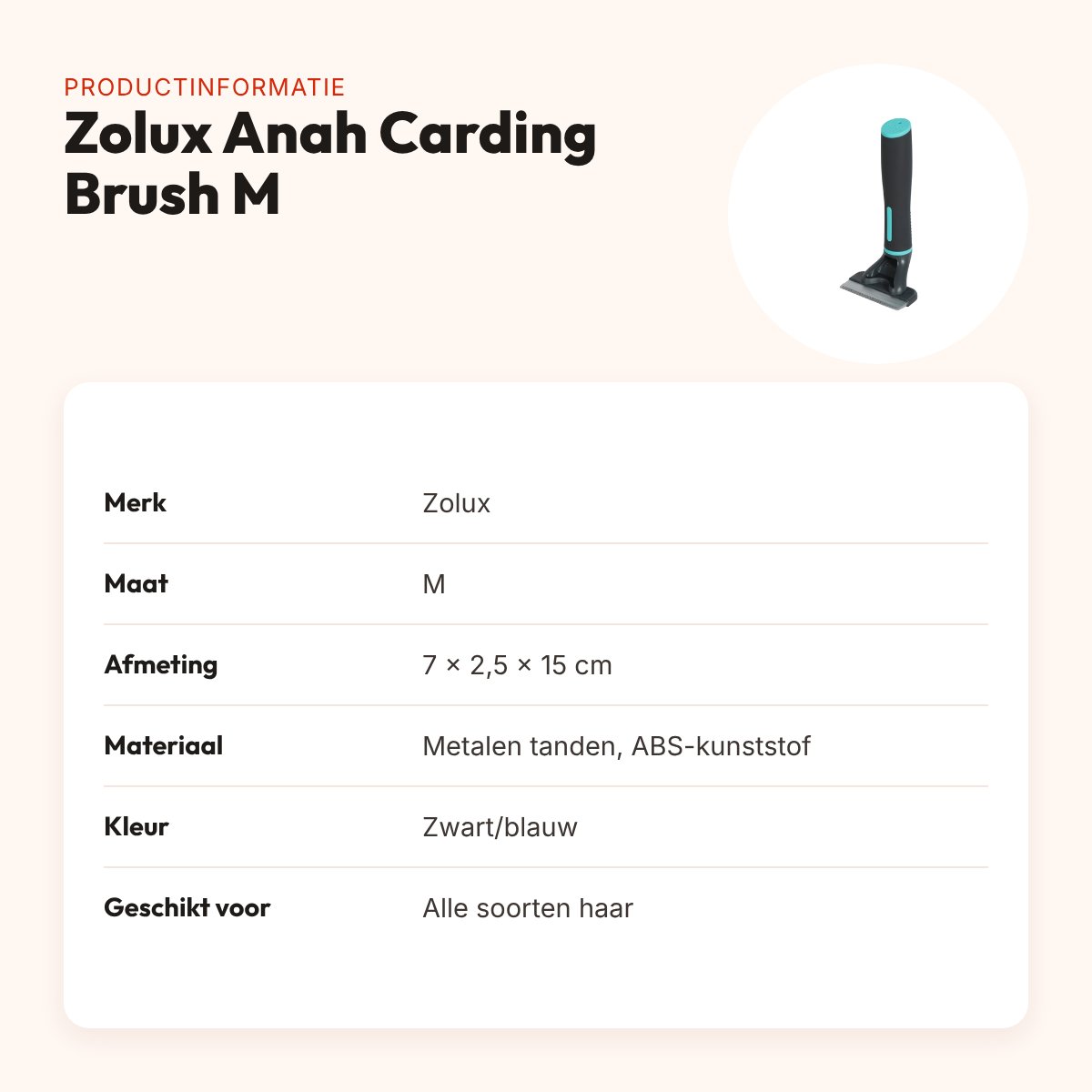 Zolux Anah Carding Super Brush M 7 x 2,5 x 15 cm – zwart/blauw – productinformatie