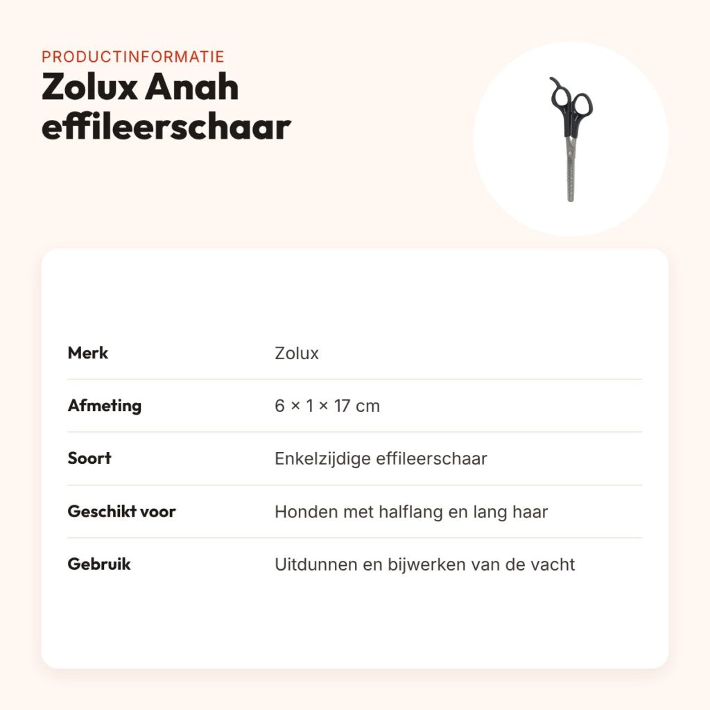 Zolux Anah effileerschaar enkelzijdig 6 x 1 x 17 cm – voor honden – productinformatie
