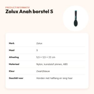 Zolux Anah hondenborstel 2 materialen S 5,5 x 3,5 x 22 cm – zwart/blauw – productinformatie
