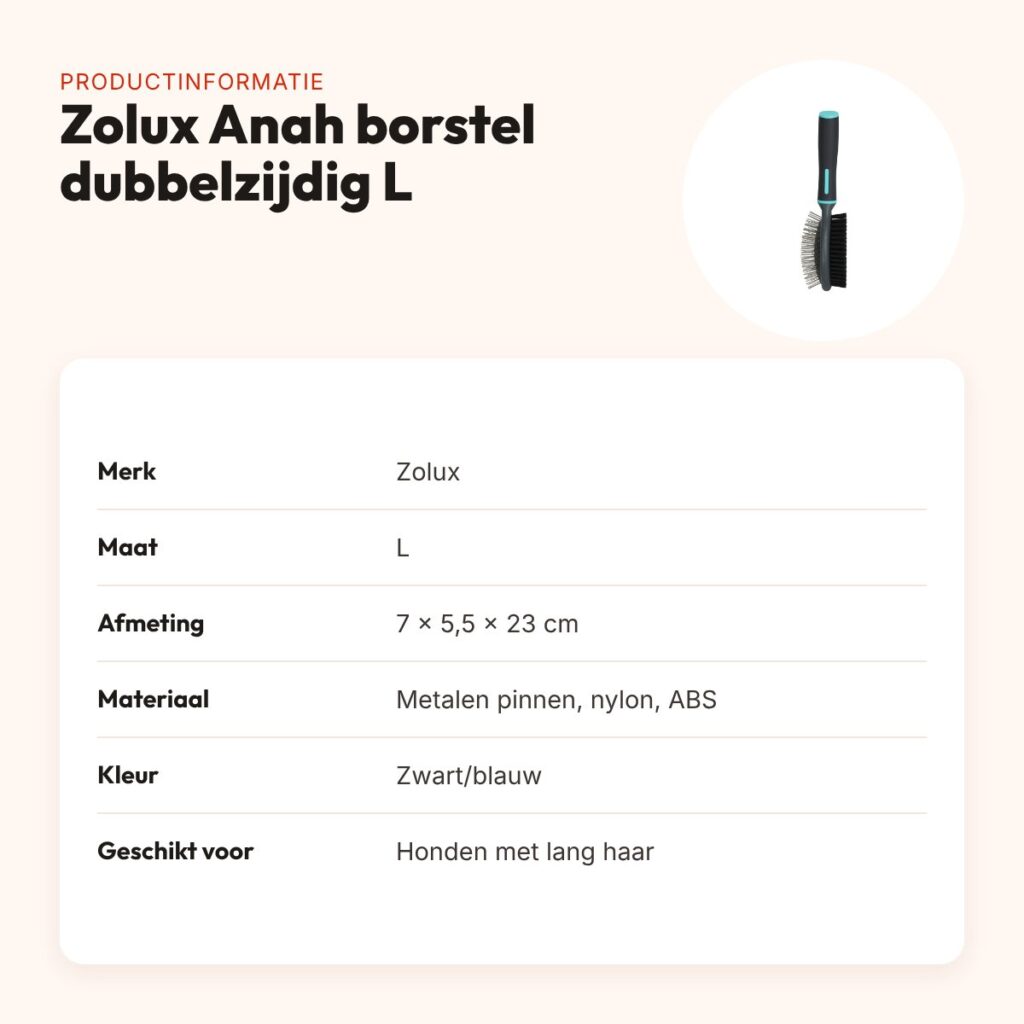 Zolux Anah hondenborstel dubbelzijdig L 7 x 5,5 x 23 cm – zwart/blauw – productinformatie