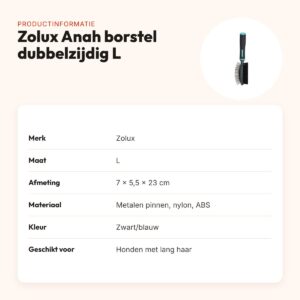 Zolux Anah hondenborstel dubbelzijdig L 7 x 5,5 x 23 cm – zwart/blauw – productinformatie