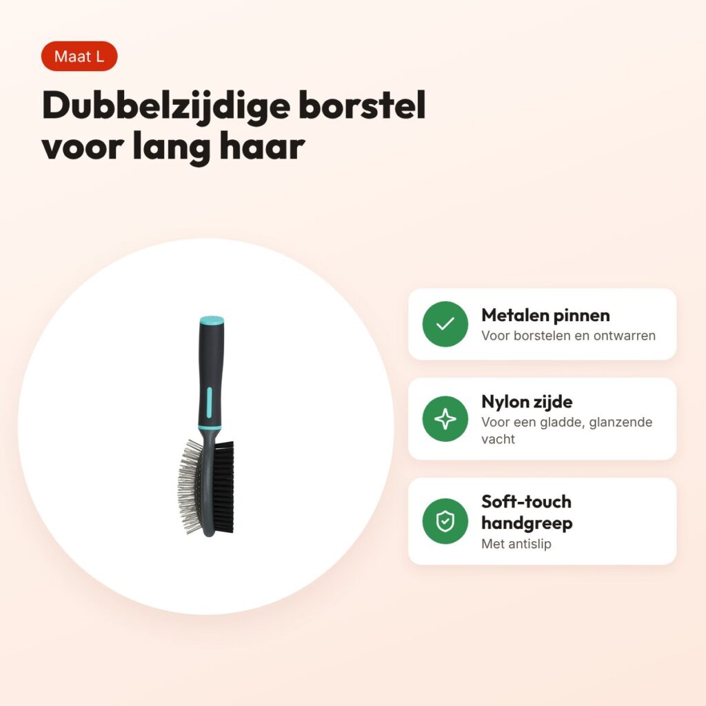 Zolux Anah hondenborstel dubbelzijdig L 7 x 5,5 x 23 cm – zwart/blauw – voordelen