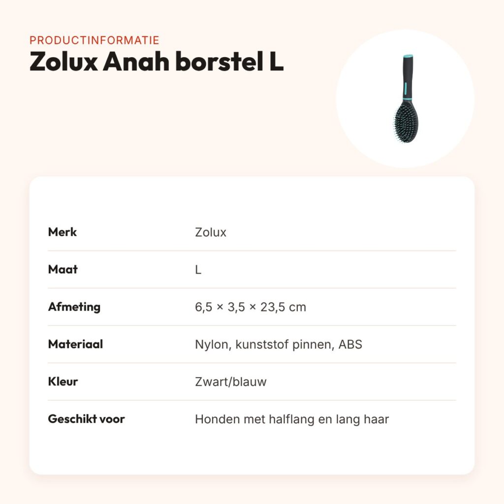 Zolux Anah hondenborstel nylon/kunststof pinnen zwart/blauw L 23,5 cm – productinformatie