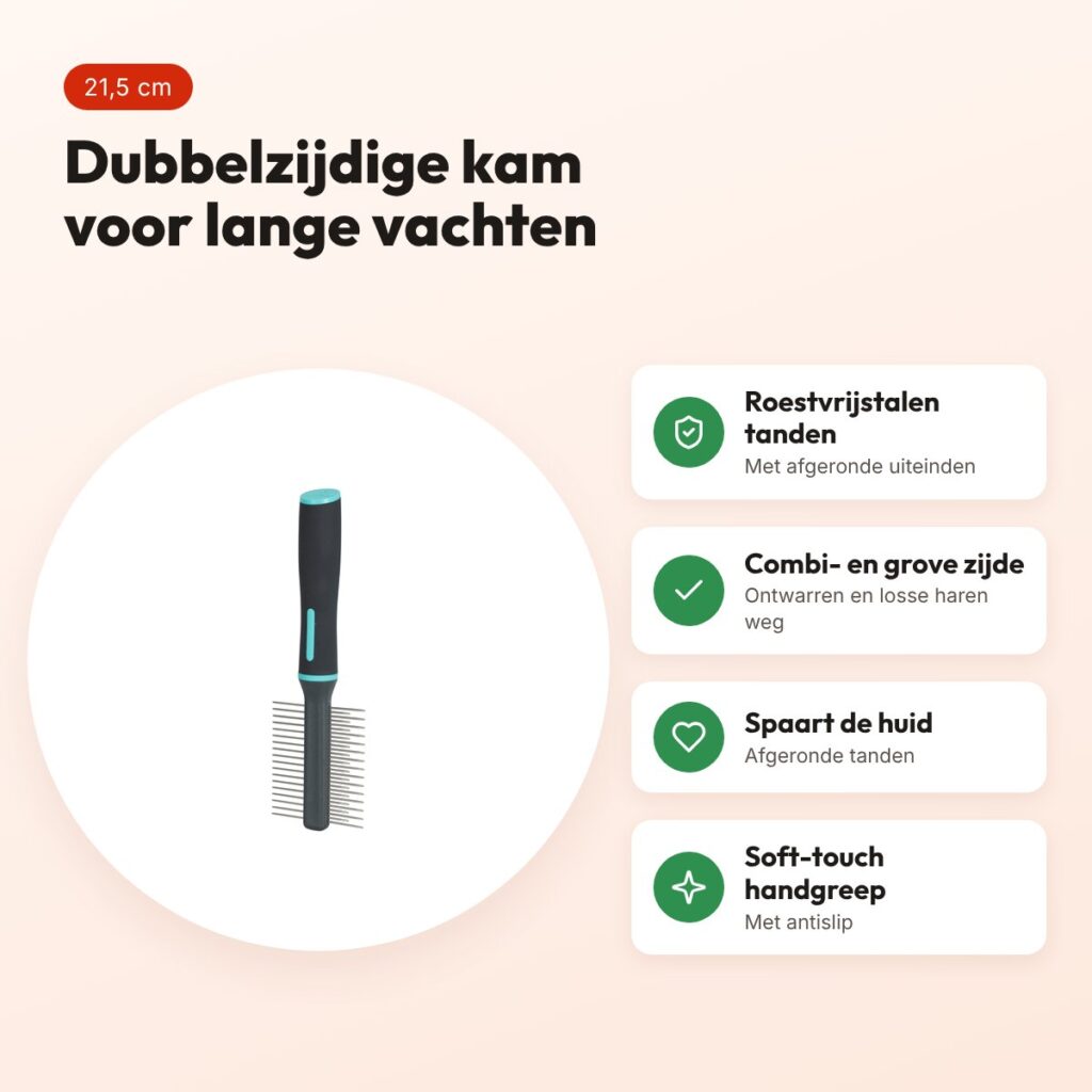 Zolux Anah hondenkam dubbelzijdig combi/grove tanden 6,5 x 2,5 x 21,5 cm – voordelen