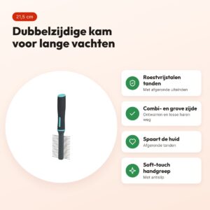 Zolux Anah hondenkam dubbelzijdig combi/grove tanden 6,5 x 2,5 x 21,5 cm – voordelen