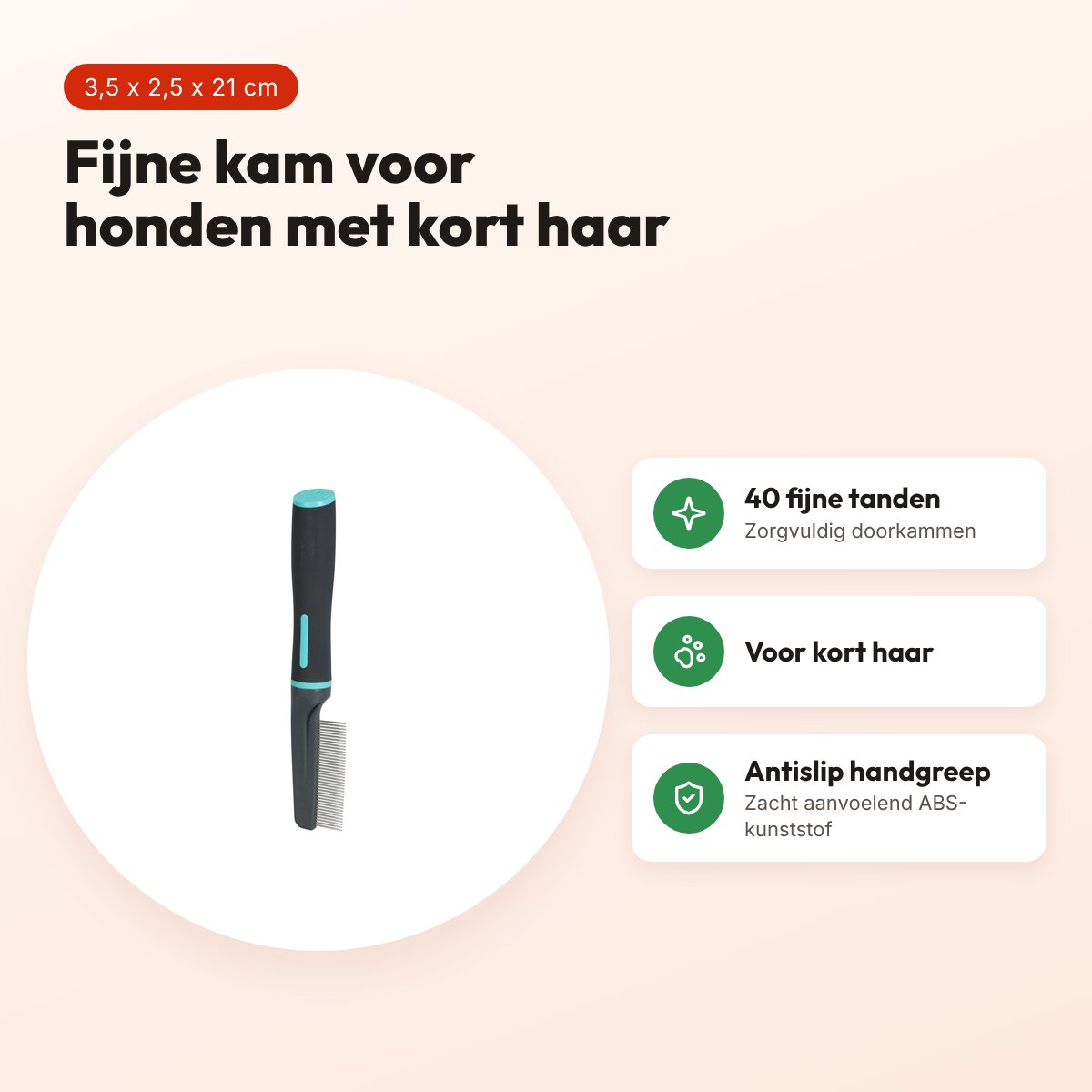 Zolux Anah hondenkam fijne tanden 3,5 x 2,5 x 21 cm – voor kort haar – voordelen