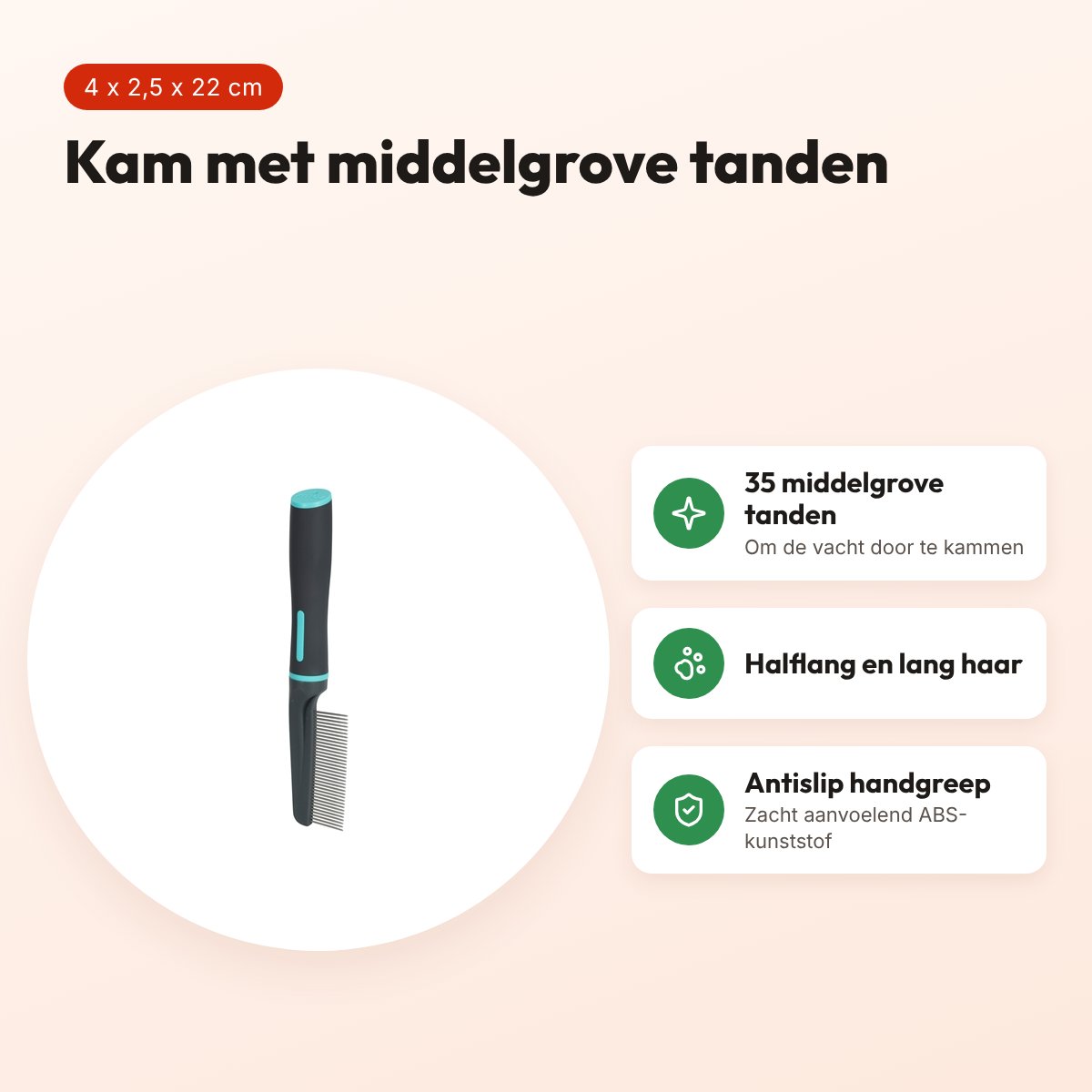 Zolux Anah hondenkam middelgrove tanden 4 x 2,5 x 22 cm – zwart/blauw – voordelen