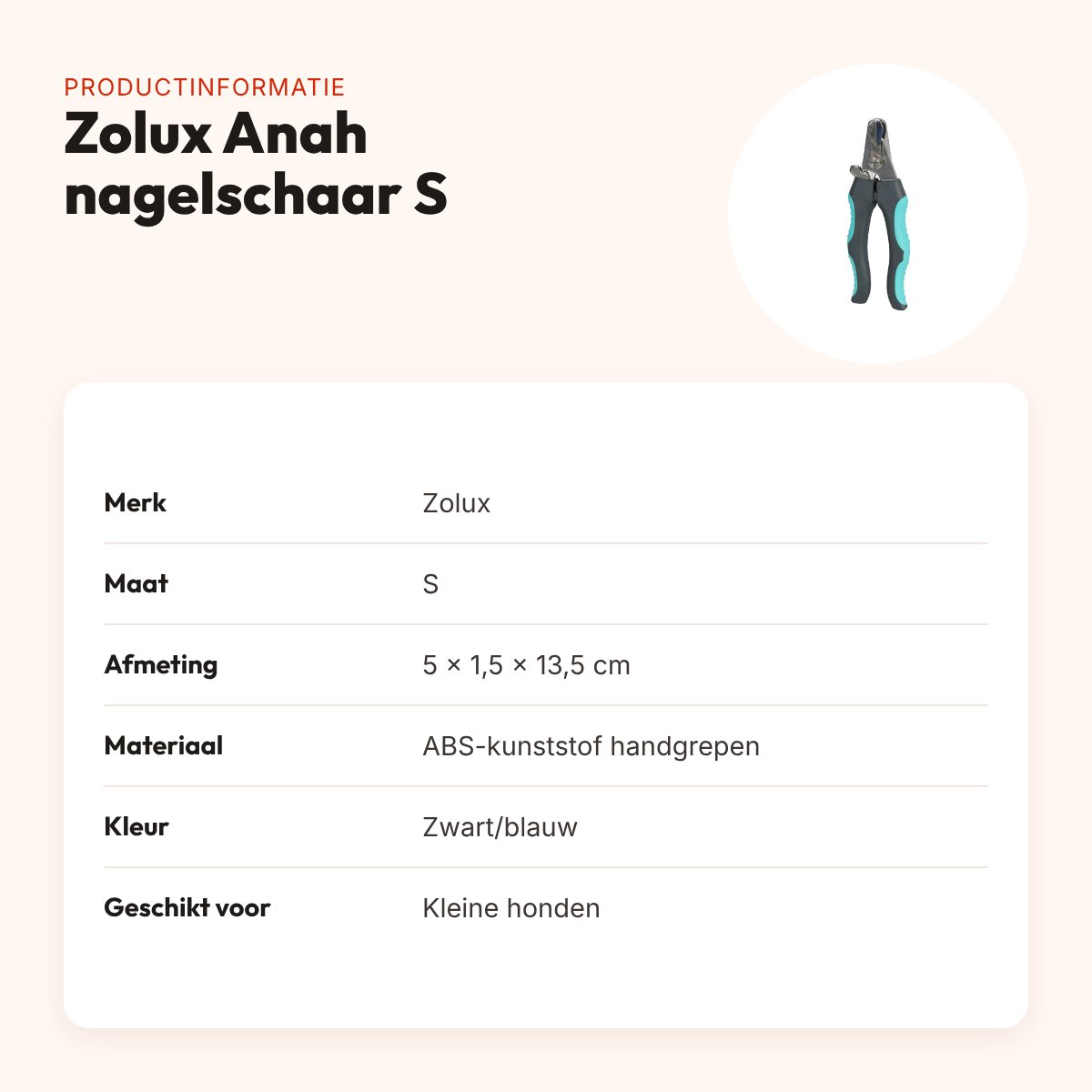 Zolux Anah nagelschaar hond S 5 x 1,5 x 13,5 cm – zwart/blauw – productinformatie