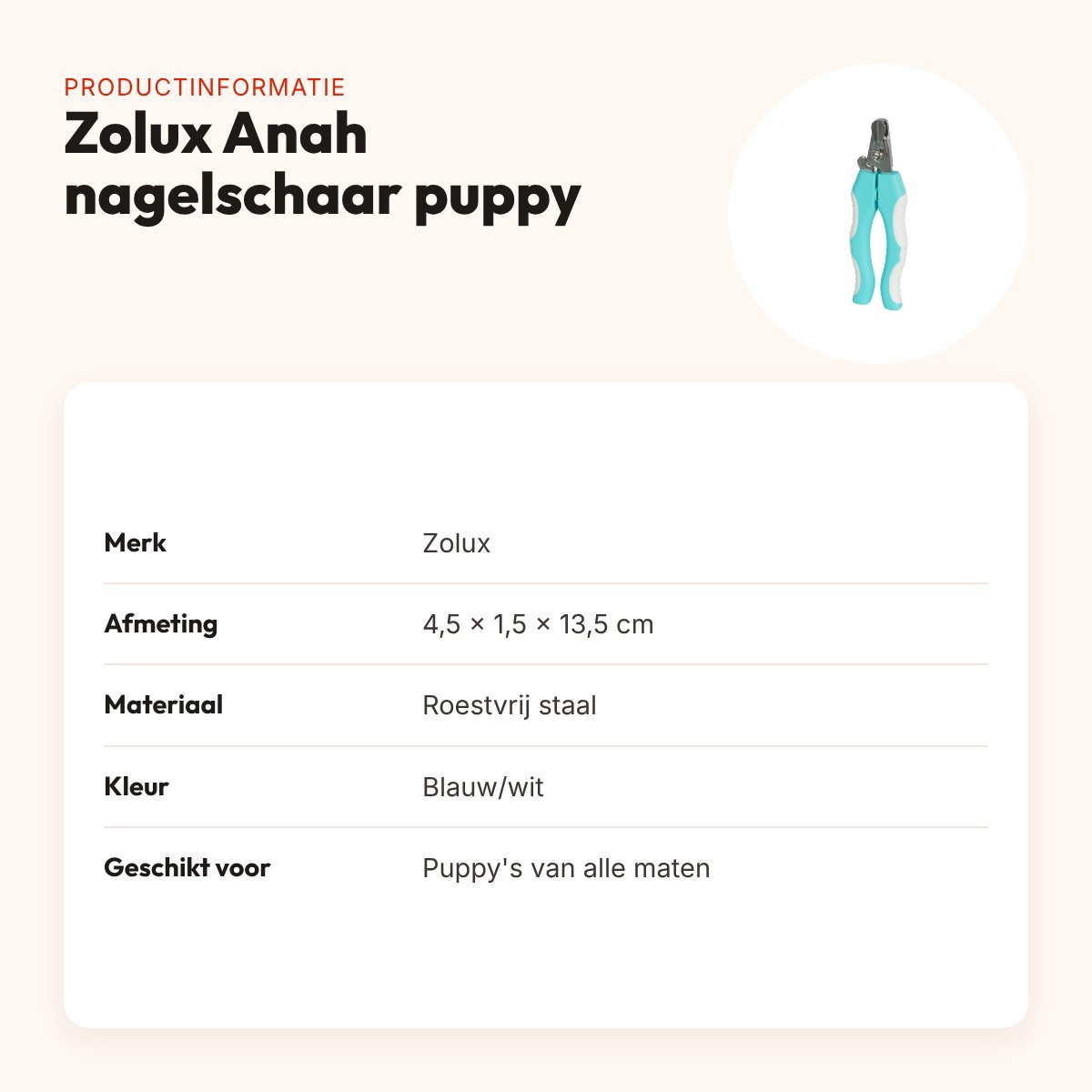 Zolux Anah nagelschaar puppy 4,5 x 1,5 x 13,5 cm – met veiligheidspal – productinformatie